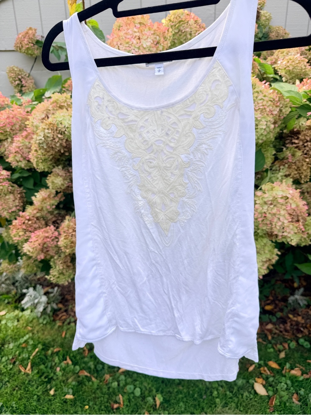 Express White Tank Top with Cream Embroidered Yoke